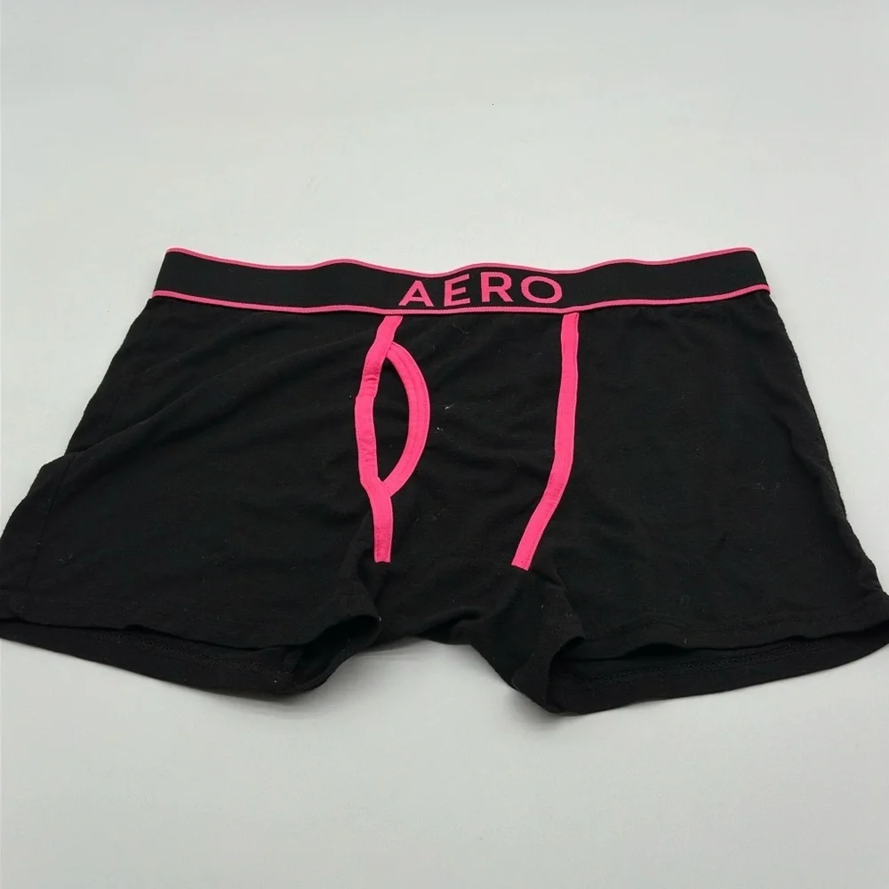 Aeropostale Boxer Brief Size Medium 2 Count Fly-Front Cotton Stretch Pink &Green